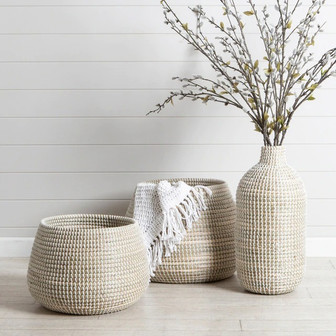 Set of 3 Large White Wicker Vases – Natural Seagrass Floor Vase for Home Decor | Rusticozy CA