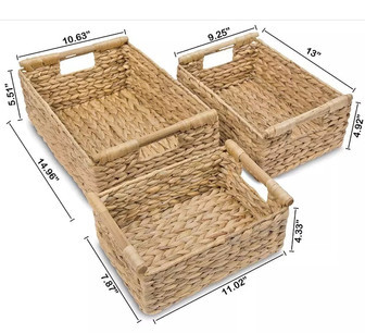 Set of 3 Water Hyacinth Storage Baskets for Organizing | Rusticozy