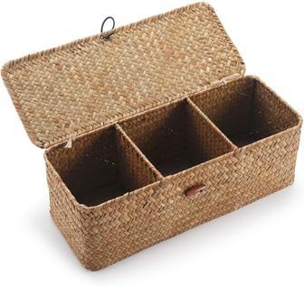 Small Seagrass Storage Basket with Lid for Snacks and Toys | Rusticozy DE