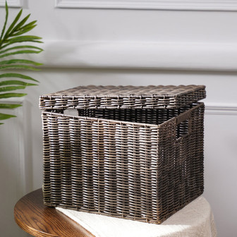 Square Wicker Basket with Lid for Home Decor and Clothes Storage | Rusticozy