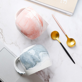 Stylish Pink, Grey Marble Ceramic Mug with Handle | Tea & Coffee Cup | Rusticozy DE