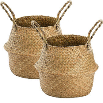 Versatile Handwoven Seagrass Belly Plant Basket | Rusticozy