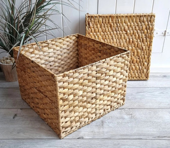 Vintage Square Water Hyacinth Wicker Basket for Coastal Decor | Rusticozy