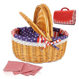 Vintage Wicker Basket Picnic Set For Couple, Kids, Family, Friends | Rusticozy