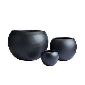 Big Round Outdoor Fiberstone Black Ceramic Plant Pot | Rusticozy UK