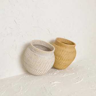 Brown and White Wicker Vase for Eco-Friendly Living Room Decor | Rattan Floor Vase | Rusticozy UK