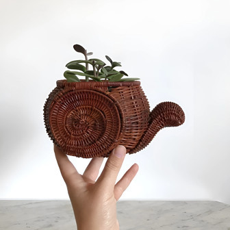 Brown Woven Rattan Wicker Snail Basket | Unique Plant Pot for Home and Garden Decor | Rusticozy UK