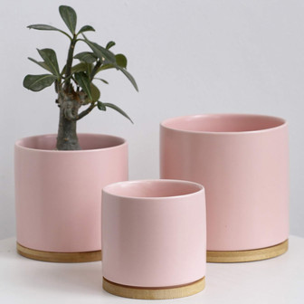 Ceramic Plant Pot with Bamboo Tray for Indoor Outdoor Use | Rusticozy CA