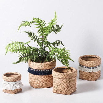 Farmhouse Plant Pot with Weave and Tassel Design for Succulent | Rusticozy