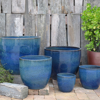 Glazed Big Outdoor Garden Bonsai Pots - Blue Ceramic Plant Pot | Rusticozy DE