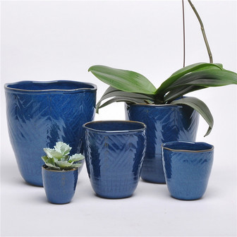 Glossy Blue Ceramic Garden Pots and Planters Set | Rusticozy