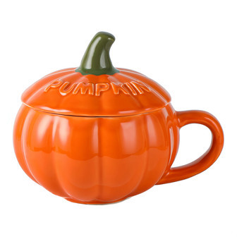 Halloween Pumpkin Mug for Coffee & Tea | Festive Ceramic Cup with Lid – Perfect for Fall & Spooky Season | Rusticozy