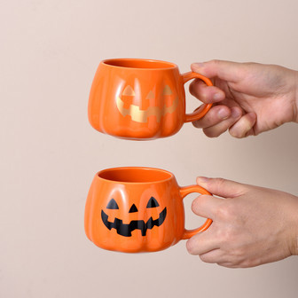 Handmade Halloween Ceramic Mug for Gifts - 400ml | Kawaii Pumpkin Shaped | Rusticozy