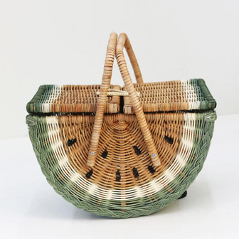 Handwoven Watermelon Wicker Basket for Picnic and Home Decor | Rusticozy