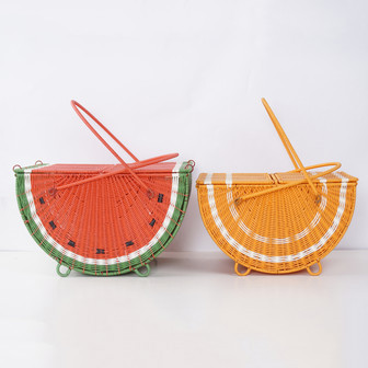 Large Resin Watermelon Wicker Picnic Basket with Handle | Rusticozy CA