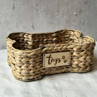 Multifunction Water Hyacinth Dog Bone Wicker Baskets for Pets | Rusticozy UK