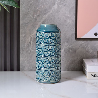 Small Vintage Teal Ceramic Flower Vase For Home Decor | Rusticozy