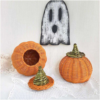 Vintage Halloween Wicker Basket | Pumpkin-Shaped Basket for Festive Decor | Rusticozy