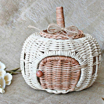 Vintage Rattan Pumpkin Basket | Halloween Wicker Basket for Home Decor | Rusticozy