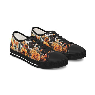 Baskets Femme Basses à Fleurs Jaunes et Noires - Cadeauxyz