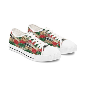 Baskets Basses Femme Léopard à Carreaux Rouge et Vert - Cadeauxyz