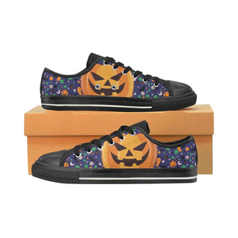 Baskets Classiques Basses en Toile Noires Citrouille Halloween Pour Hommes Femmes – - Cadeauxyz