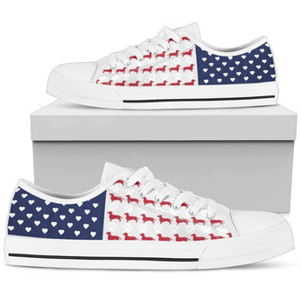 Chaussure Basse pour Femme avec Drapeau Américain et Teckel - Cadeauxyz
