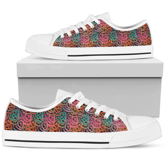Chaussures en toile basses ethniques abstraites pour femmes (blanches) - Cadeauxyz