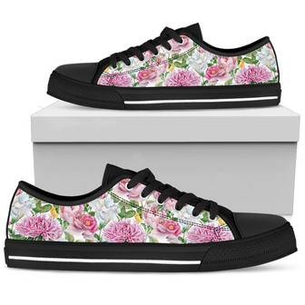 Chaussures Basses Femme Motif Floral Aquarelle Noir - Cadeauxyz