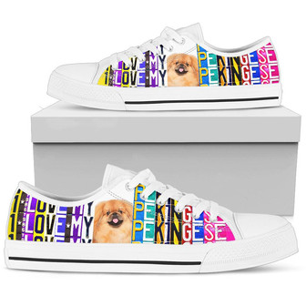 Chaussures basses pour femmes avec plaque d'immatriculation pour les amoureux des pékinois - Cadeauxyz