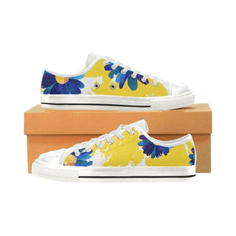 Baskets Femmes Basses Fleurs Bleues - Cadeauxyz