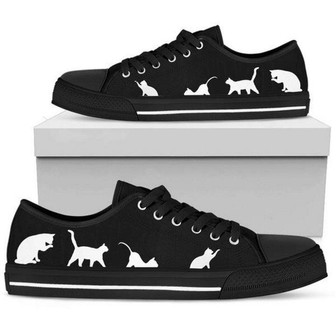 Noir Blanc Chats Lacets Mode Chaussures Basses en Toile Femme - Cadeauxyz