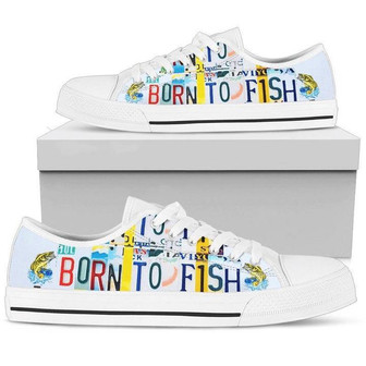Né pour Pêcher Toile Baskets Basses Blanches - Cadeauxyz