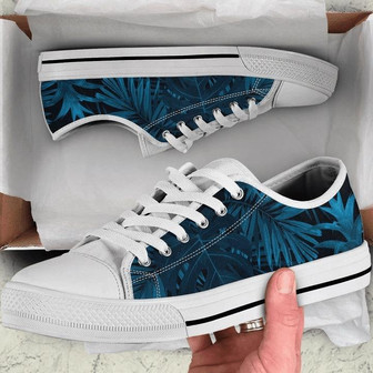 Chaussures Basses Bleu Marine à Feuilles de Nuit, Fleurs Florales, Plantes - Cadeauxyz