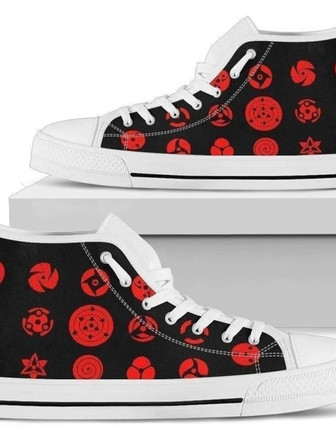 ナルトの写輪眼アカツキアニメデザインアートファン用スニーカー、メンズ用ブラックハイトップシューズ - Kawaiitshirt