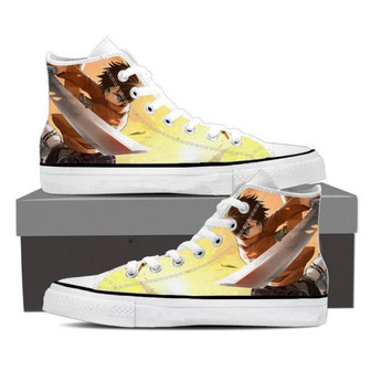 進撃の巨人エレンのブレードスイングファンへのギフトカスタムキャンバスハイトップシューズ - Kawaiitshirt