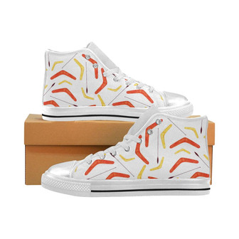 ウォーターカラーブーメランオーストラリア原住民の装飾 女性用ハイトップシューズ ホワイト - Kawaiitshirt
