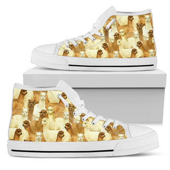 アルパカ水彩デザインテーマプリント女性用ハイトップシューズ - Kawaiitshirt