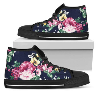 ヴィンテージブロッサムフローラルパターンプリント女性用ハイトップシューズ - Kawaiitshirt