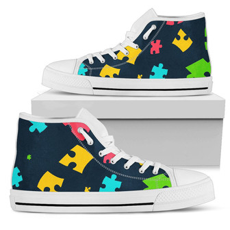 自閉症認識カラフルデザインプリント女性用ハイトップシューズ - Kawaiitshirt