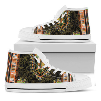 オレンジと黒のアフリカンダシキプリント白いハイトップシューズ - Kawaiitshirt