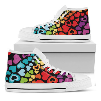カラフルなハートウェーブパターンプリントの白いハイトップシューズ - Kawaiitshirt