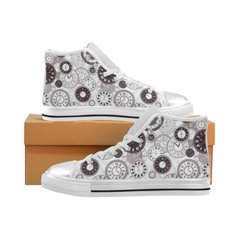 クラシックビンテージ時計柄 女性用ハイトップシューズ ホワイト - Kawaiitshirt