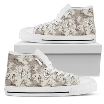 航海地図デザインテーマのプリント女性用ハイトップシューズ - Kawaiitshirt