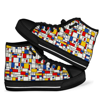 Mondrianパターンプリント男性女性のハイトップシューズ - Kawaiitshirt