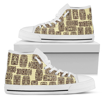Tiki Brown Symbol Print Men High Top Shoesを日本語に訳すと、「Tikiブラウンシンボルプリントメンズハイトップシューズ」です。 - Kawaiitshirt