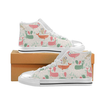 かわいいクジラの模様の女性用ハイトップシューズホワイト - Kawaiitshirt