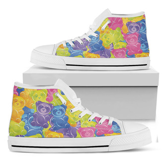 カラフルなグミベアプリントの白いハイトップシューズ - Kawaiitshirt