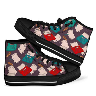 タイプライタープリントパターンメンズウィメンズハイトップシューズ - Kawaiitshirt