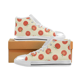トマトドット背景の女性用ハイトップシューズホワイト - Kawaiitshirt